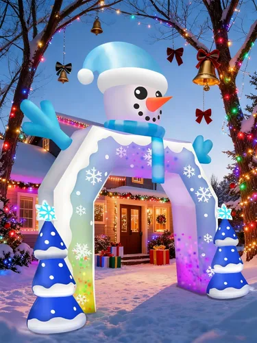 Vista 3 de Kalolary Arco inflable de Navidad de 12 pies para decoración al aire libre, muñeco de nieve azul, decoraciones de patio con luces LED integradas