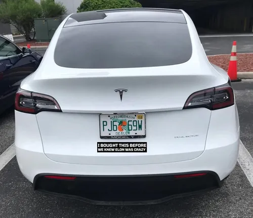 Vista 5 de Adhesivo para parachoques de Tesla, I Bought This Before We Knew Elon Was Crazy! Original Viral Sticker para Tesla Owner Regret - Accesorios