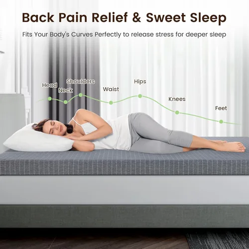 Vista 4 de Firm Mattress Topper King Size, 3 Inch Charcoal-Infused Extra Frim Memory Foam Bed Topper for Back Pain Relief and Spinal Alignment, Mattress Pad