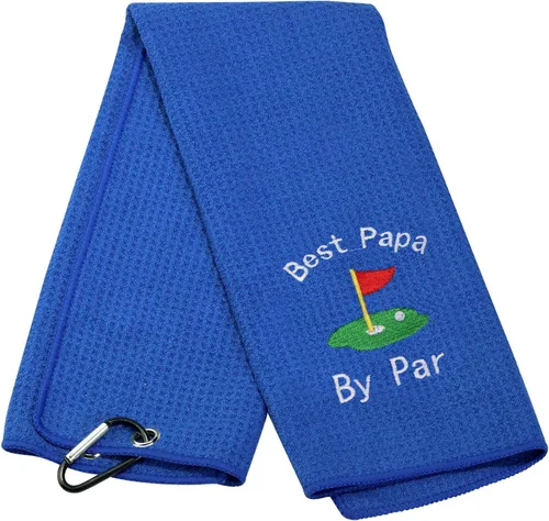 Vista 14 de JXGZSO Toalla de golf bordada para papá, toalla de golf bordada con clip (Best Dad by par)