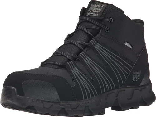 Timberland PRO Powertrain - Botas de trabajo industriales ESD con punta de aleación media para hombre, Negro, sintético