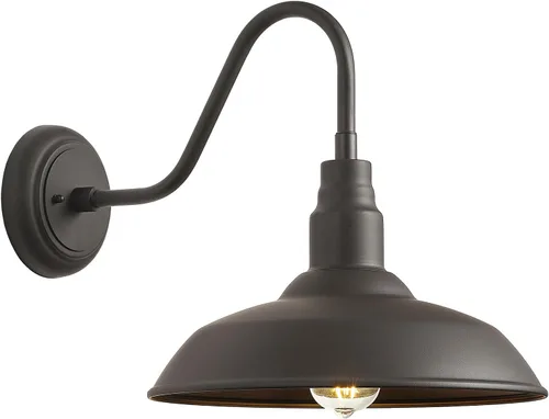 Vista 11 de Lámpara de granero de cuello de cisne para exteriores de 10 pulgadas de diámetro con montaje en pared, linterna de pared blanca impermeable