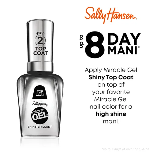 Vista 2 de Sally Hansen Miracle Gel™, capa superior brillante, de larga duración, fórmula tipo gel, sin necesidad de lámpara UV, esmalte de uñas transparente