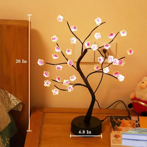 Vista 4 de 36 luces LED brillantes de cerezo en forma de árbol, lámpara de hadas, lámpara de árbol espiritual artificial para manualidades, funciona