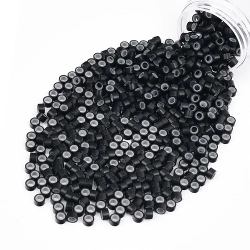 Vista 25 de Vlasy 100 Piezas Cuentas de Nano Anillo con Forro de Silicona para Extensiones de Cabello Humano con Nano Anillo 5 Colores Opcionales (Negro)