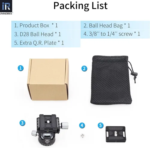 Vista 7 de INNOREL D28 - Cabezal de bola de trípode de perfil bajo de 1.102 in, profesional, todo metal, CNC, 360°, cabeza de trípode para cámara panorámica