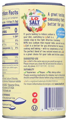 Vista 2 de LoSalt – Sal con Sodio Reducido Salyodada Gran alternativa/sustituto de sal con un 66% menos de sodio Tarro de 12.3oz/350g (paquete de 1)