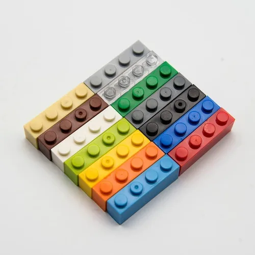 Vista 4 de Bloque de ladrillo clásico a granel, ladrillos blancos 1x4, ladrillos de construcción planos 100 piezas, compatible con piezas y piezas de Lego