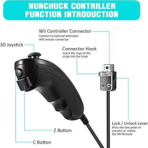 Vista 2 de 2 Pack Nunchuck Controller for Wii, MODESLAB Gampad Joystick Remote Replacement Compatible for Wii Wii U Game (BlackRed)