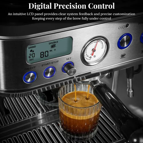 Vista 4 de URintells Cuising Máquina de café expreso con molinillo, cafetera todo en uno con control de temperatura PID y bomba italiana ULKA de 15 bares