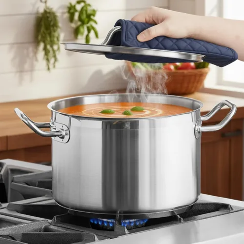 Vista 2 de TrueCraftware - Olla de acero inoxidable de 8 cuartos con tapa - Olla grande de inducción resistente, utensilios de cocina para cocinar a fuego