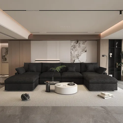 Vista 46 de WJShome Sofá Seccional Cloud Couch de 83 pulgadas para sala de estar, sofá seccional modular relleno de plumón, sofás en forma de L con otomana