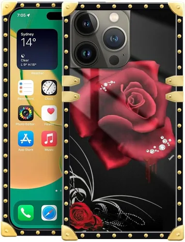 Vista 8 de DAIZAG Funda compatible con iPhone 15 Pro Max, decoración de esquina de metal retro dorado con diseño de playa, TPU suave, a prueba de golpes