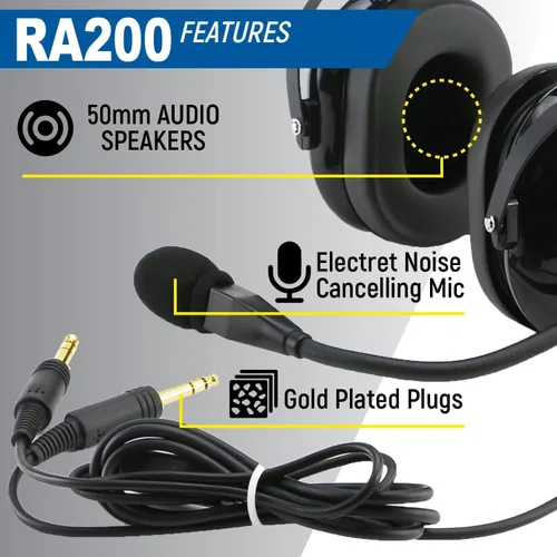Vista 3 de Rugged Air RA200 auriculares para pilotos de aviación general, color negro