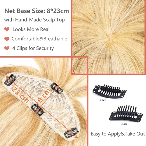 Vista 3 de Extensiones de cabello humano real para mujer, con flequillo, extensiones de cabello para adelgazar el cabello humano con clip (8 pulgadas, P12/613#)