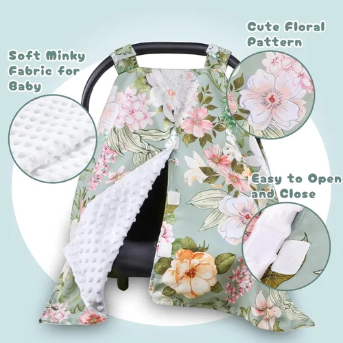 Vista 4 de Funda de asiento de automóvil para bebé, fundas de toldo de asiento de automóvil para niñas recién nacidas, fundas suaves y transpirables de Minky