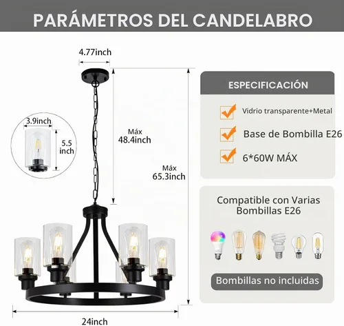 Vista 3 de lámpara de araña de granja de 6 luces con rueda de vagón, accesorios de luz colgante para comedor, sala de estar, isla de cocina, vestíbulo Redondel