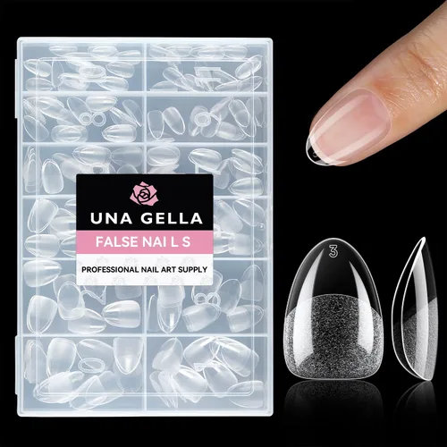 Vista 16 de UNA GELLA 216 puntas de uñas de almendra medianas, uñas postizas de gel preformadas para cobertura completa, uñas postizas francesas acrílicas