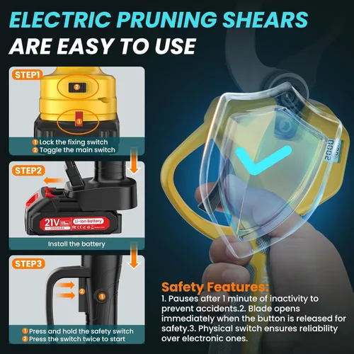 Vista 6 de Tijeras de podar eléctricas inalámbricas de 2.6 pulgadas y podadora eléctrica de poste 2 en 1 con alcance de poste de 8 pies hasta 14 pies, 2