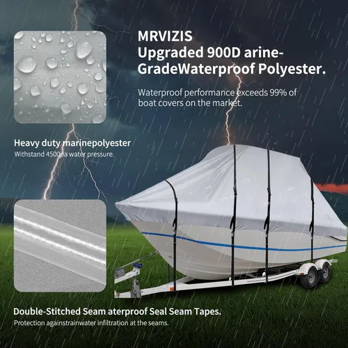Vista 3 de MRWIZMS Funda para barco, lonas 900D para barcos de 20 a 22 pies, cubierta de consola central para barco con parte superior en T