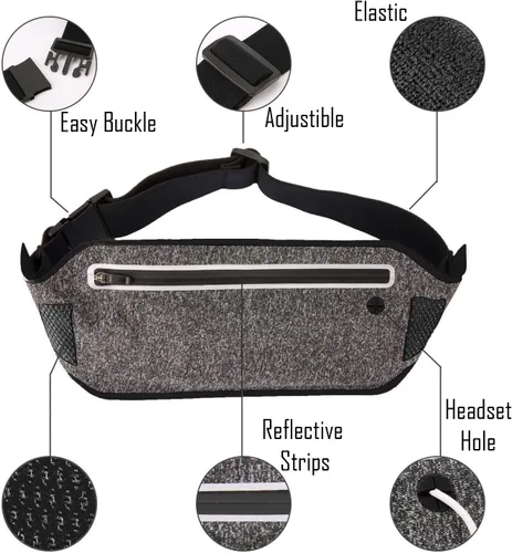 Vista 2 de Riñonera para correr, ligera, resistente al agua, reflectante, riñonera deportiva, cintura ajustable