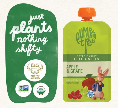 Vista 4 de Pumpkin Tree Peter Rabbit Organics, aperitivo de fruta 100% puro orgánico de manzana y uva, 4 onzas (Paquete de 10)