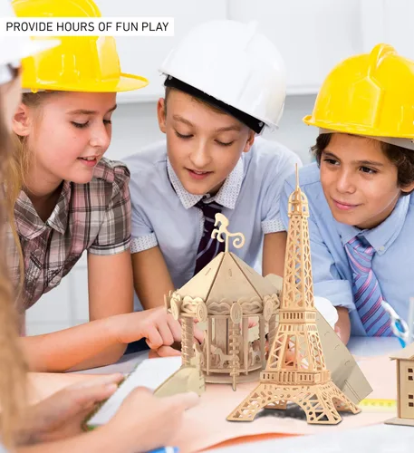 Vista 4 de Puzzled Rompecabezas 3D, torre Eiffel, kit de modelo de construcción de madera, divertido y educativo, juguete de madera para armar