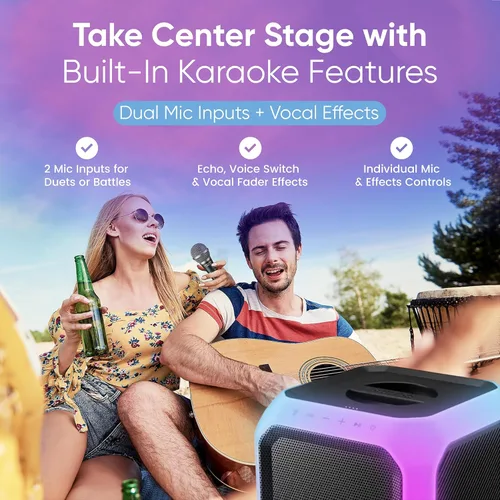 Vista 4 de Altavoz Bluetooth para fiestas PHILIPS X7207, altavoz cúbico inalámbrico de 160W con sonido potente y graves profundos, compatible con USB/AUX/TWS