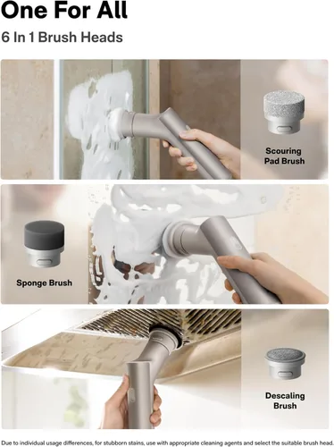 Vista 3 de HOTO Cepillo giratorio eléctrico de mano de mango corto, IPX7, resistente al agua, cepillo de limpieza de baño, máximo 22 pulgadas-lb, con 9