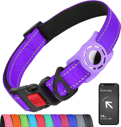 Vista 17 de Airtag - Collar para perro con soporte AirTag para cachorros y perros pequeños, reflectante, acolchado suave y hebilla de bloqueo de seguridad