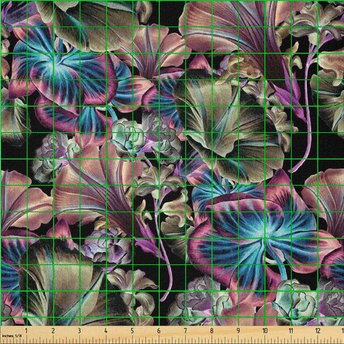 Vista 55 de Ambesonne Ivy Leaves Fabric by The Yard, Contemporary Design of Fantasy Themed Dreamy Leafy Pattern on Dark Back, Microfiber Fabric for Arts and