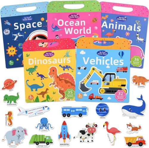 Vista 8 de ASTARON Libro de calcomanías reutilizables para niños pequeños, 88 piezas de calcomanías de animales, actividades para viajes por carretera