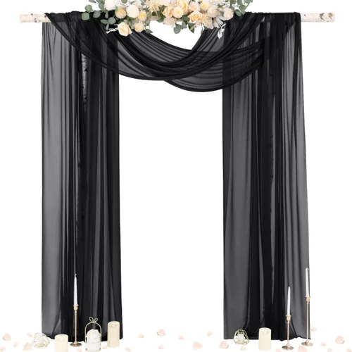Socomi Tela gótica transparente negra para cubrir bodas, 29 x 20 pies, 1 panel de cortina para exteriores, cortinas de arco extra largas para novia,