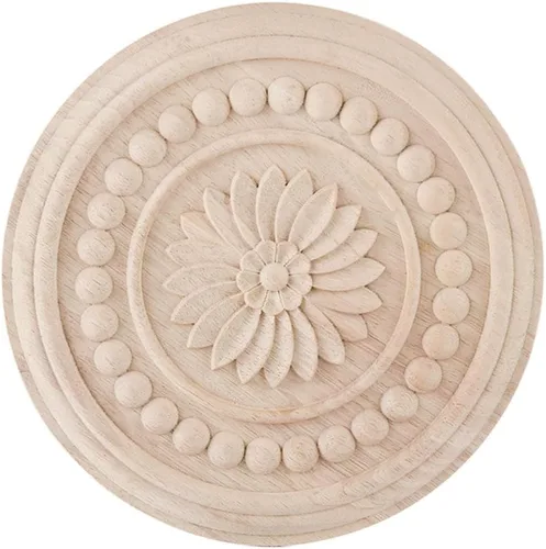 Vista 8 de Apliques redondos de madera onlays sin pintar, calcomanía de madera tallada para bricolaje, muebles tallados en madera, apliques para pared, cama 1