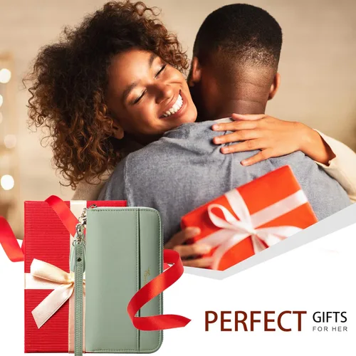 Vista 9 de Travelambo Cartera con borla plegable para mujer, bolso de mano con correa para la muñeca, bolso largo