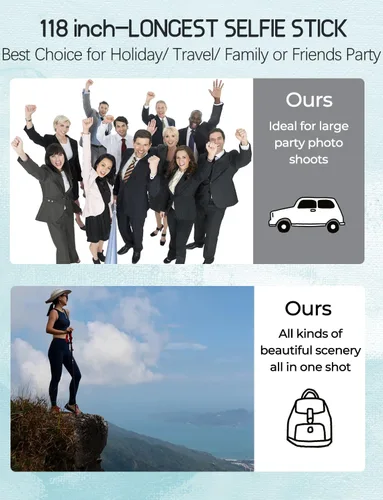 Vista 2 de Palo de selfie de 118 pulgadas y 9.8 pies de largo para iPhone, Android, poste súper largo extendido, palo de selfie con trípode y control remoto