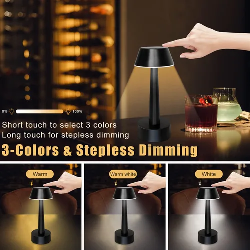 Vista 3 de UMEXUS Lámparas de mesa pequeñas inalámbricas, recargable, funciona con pilas, de 3 vías, táctil, regulable, de metal, portátil, mini lámpara