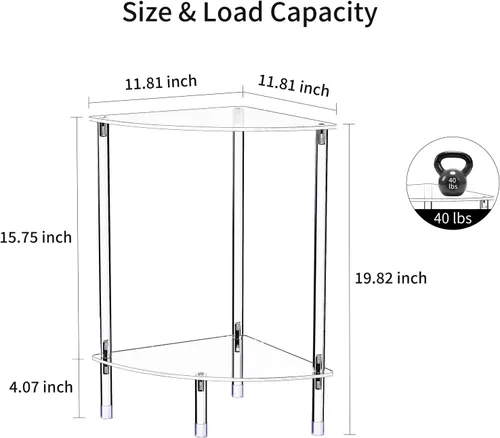 Vista 2 de Mesa auxiliar de acrílico triangular transparente para espacios pequeños, 11.81 pulgadas de largo x 11.81 pulgadas de ancho x 19.82 pulgadas