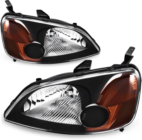 AUTOSAVER88 Conjunto de faros delanteros compatible con Honda Civic 2001 Reflector ámbar con carcasa negra