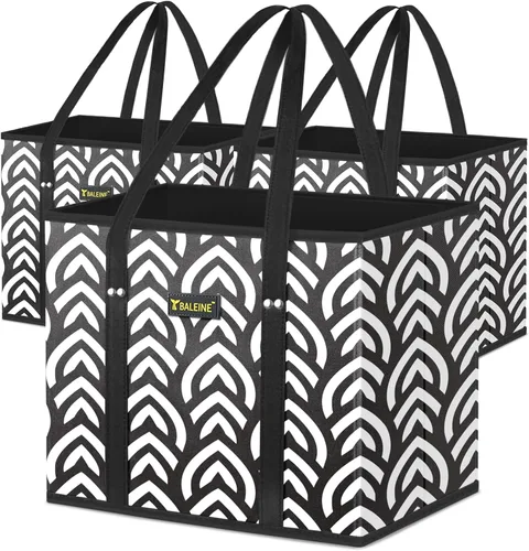 Vista 9 de BALEINE 3 bolsas reutilizables para comestibles, bolsas de compras plegables para comestibles con parte inferior reforzada y asas (mosaico)
