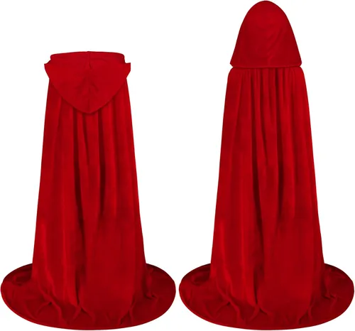 Vista 3 de Olreco Capa de terciopelo con capucha, capa de longitud completa, capa de Halloween, unisex, capa de bruja vampiro, disfraz de cosplay
