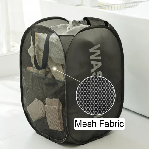 Vista 3 de Cestas de lavandería desplegables, cestas plegables de malla para la lavandería, paquete de 2 cestas de ropa negras para el hogar, dormitorio, viajes