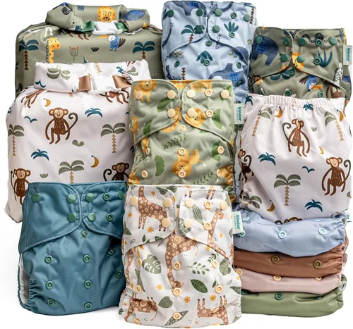 Vista 28 de Big Adventure Kinder - Juego de 5 pañales de tela reutilizables para bebé, estilo de bolsillo, jersey atlético que absorbe la humedad, insertos