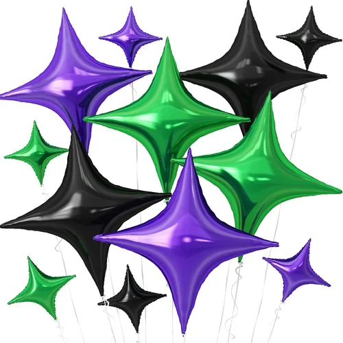 Vista 23 de Globos de Estrella Negra, 12 Piezas Globos de Papel de Aluminio de Estrella de Cuatro Ángulos, 26 Pulgadas y 10 Pulgadas Globo de Película de Negro
