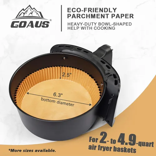 Vista 3 de GOAUS Freidora de aire, 150 forros de papel redondos desechables para cestas de 2 a 5 cuartos de galón, papel pergamino antiadherente sin blanquear