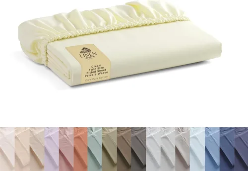 Vista 68 de Sábana bajera de 100% algodón percal, tamaño individual, turco pastel, 1 sábana bajera con bolsillos profundos, ropa de cama fresca y resistente, 39