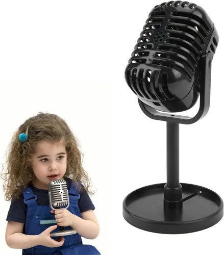 Vista 2 de Modelo de accesorios de micrófono retro, micrófono vintage, micrófono de plástico falso, adorno de mesa para Halloween, boda, fiesta de cumpleaños