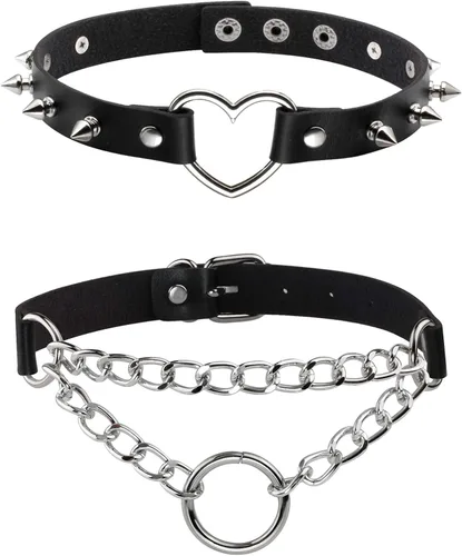 JJDreams Gargantilla de piel sintética con remaches punk, estilo vintage, con corazón, ajustable, joyería
