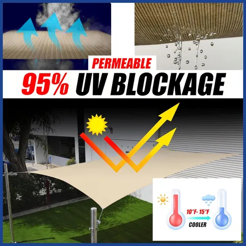 Vista 2 de ShadeMart SMTAP1416 - Toldo parasol rectangular beige de 14 x 16 pies, permeable al agua y bloqueo UV, resistente, fácil de instalar y duradero