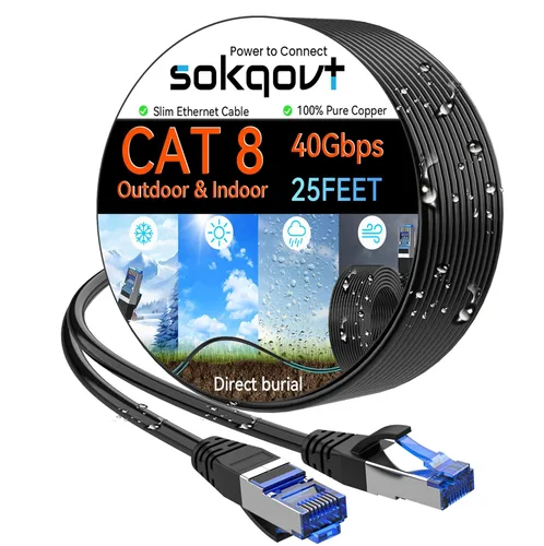 Vista 14 de Sokqovt Cable Ethernet Cat 8 delgado de 15 pies para exteriores e interiores, cable de Internet Cat8 de cobre puro para entierro directo e